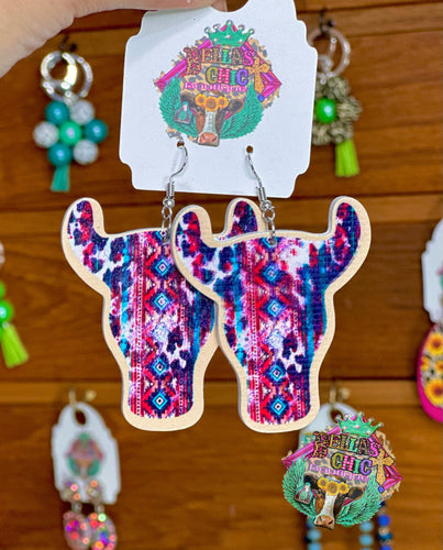 Aztec and leopard cow dangle acrylic earrings